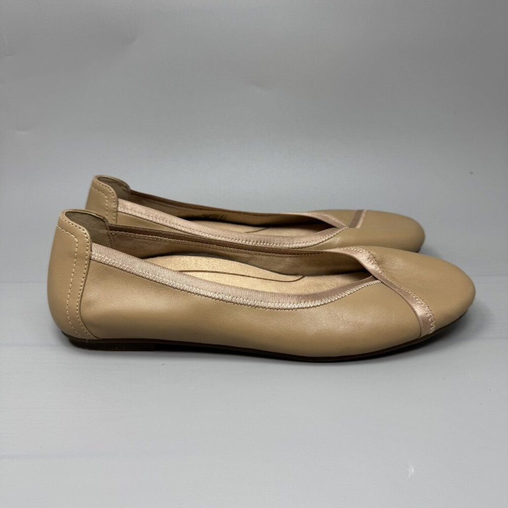 Vionic Caroll Ballet Flat Shoes Women's 8.5 Beige Leather Comfort Slip On Career